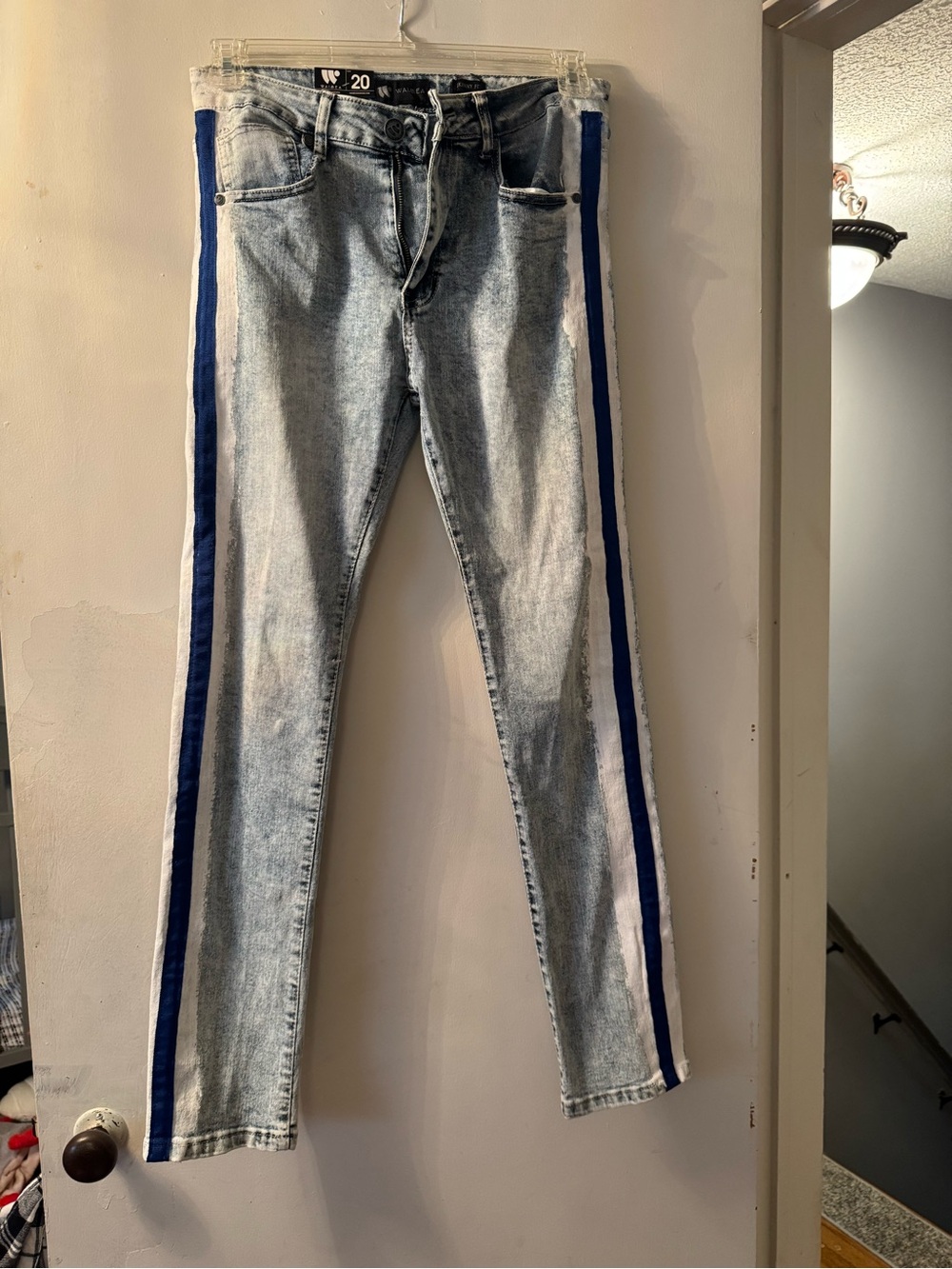 Aime Leon Dore Light Wash Skinny Jeans with Blue Side Stripes
